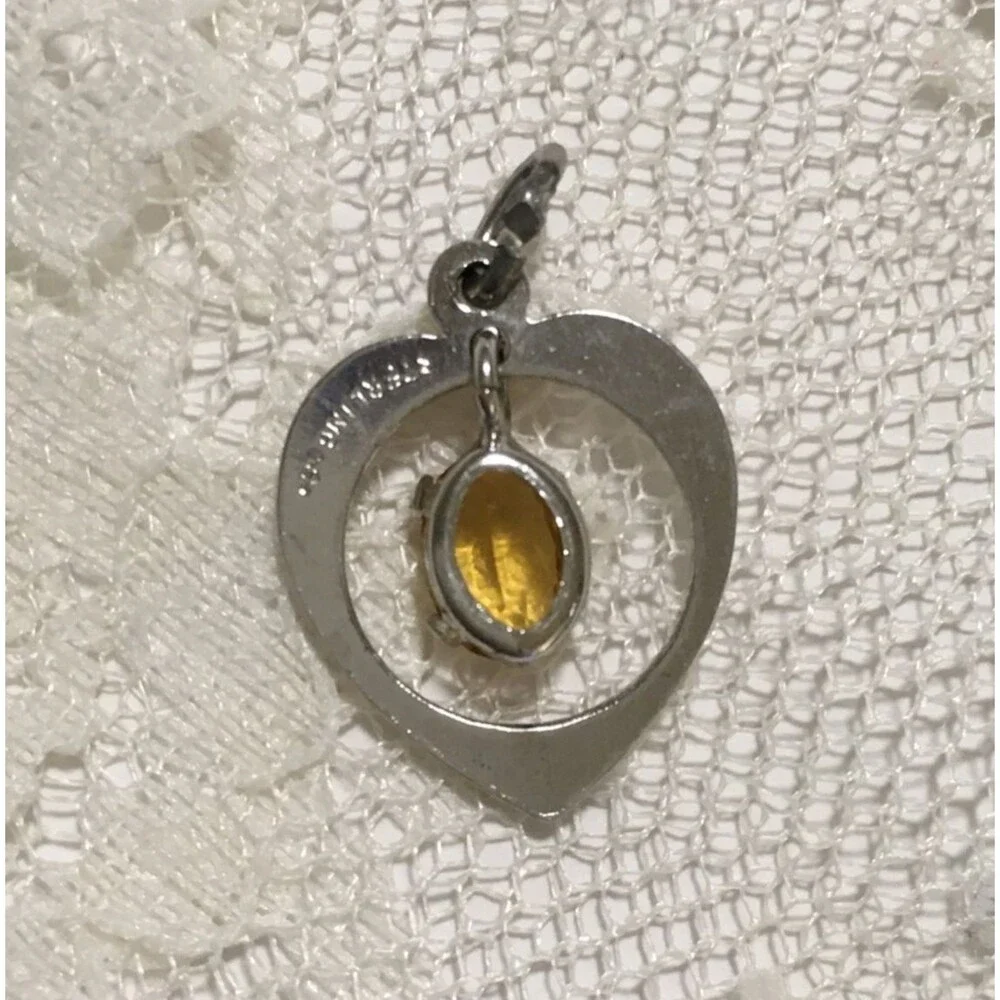 Vintage Citrine Gemstone Sterling Silver Heart Pendant / Charm